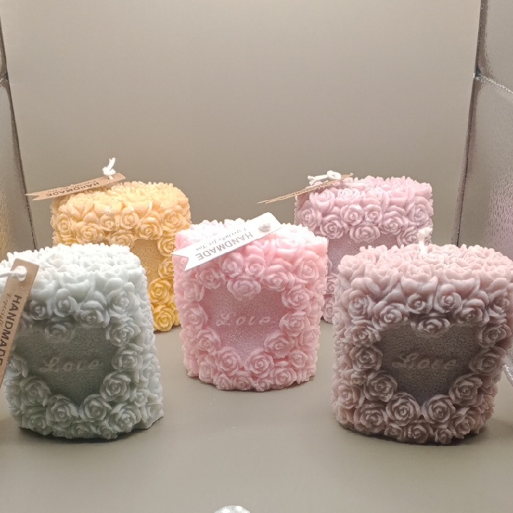 BaRich Candle For Life 💕 Rose Embossed Candle  - Pink, Yellow